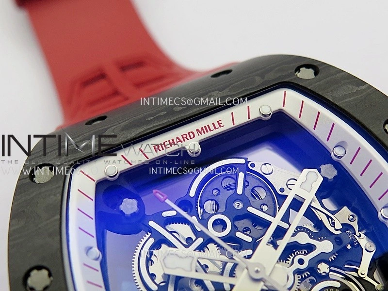 RM055 White Inner Bezel Red Crown NTPT ZF 1:1 Best Edition Skeleton Dial On Red Shark Rubber Strap RMUL2 Super Clone