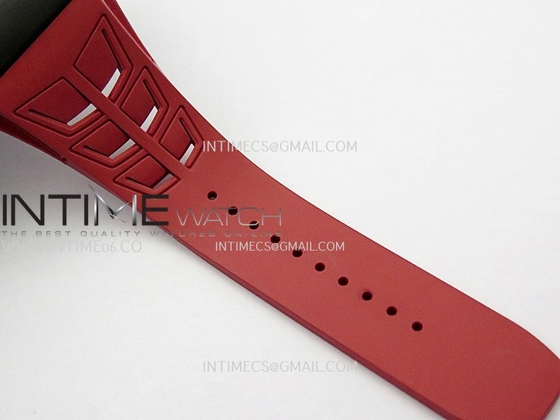 RM055 White Inner Bezel Red Crown NTPT ZF 1:1 Best Edition Skeleton Dial On Red Shark Rubber Strap RMUL2 Super Clone