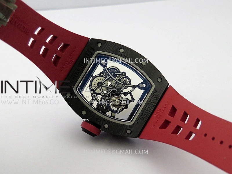 RM055 White Inner Bezel Red Crown NTPT ZF 1:1 Best Edition Skeleton Dial On Red Shark Rubber Strap RMUL2 Super Clone