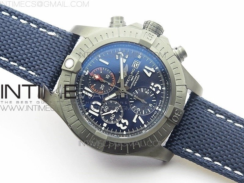 Avenger Bandit V13317 Titanium DLC B50 Best Edition Blue Dial Numbers Makers on Blue Nylon strap A7750