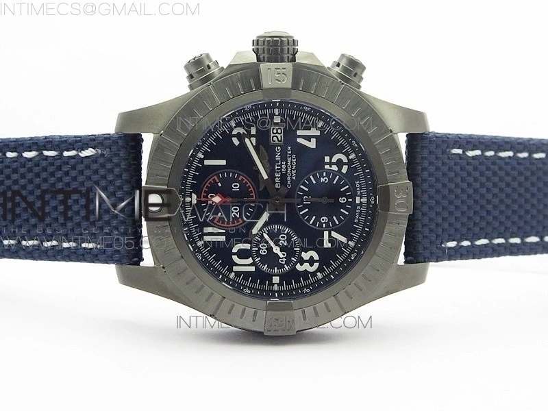 Avenger Bandit V13317 Titanium DLC B50 Best Edition Blue Dial Numbers Makers on Blue Nylon strap A7750