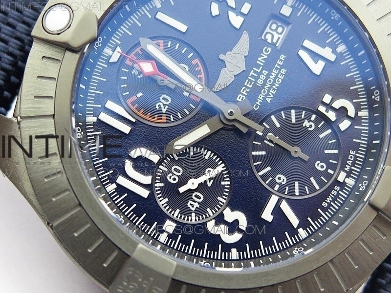 Avenger Bandit V13317 Titanium DLC B50 Best Edition Blue Dial Numbers Makers on Blue Nylon strap A7750
