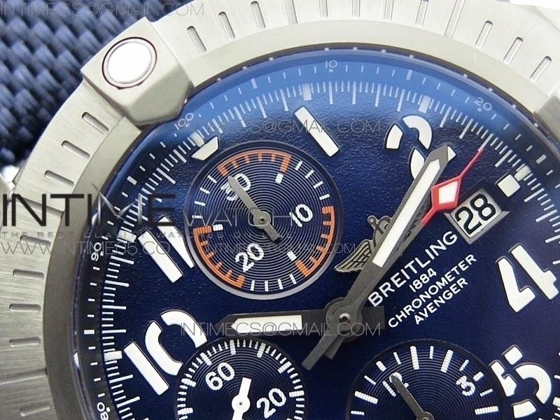 Avenger Bandit V13317 Titanium DLC B50 Best Edition Blue Dial Numbers Makers on Blue Nylon strap A7750
