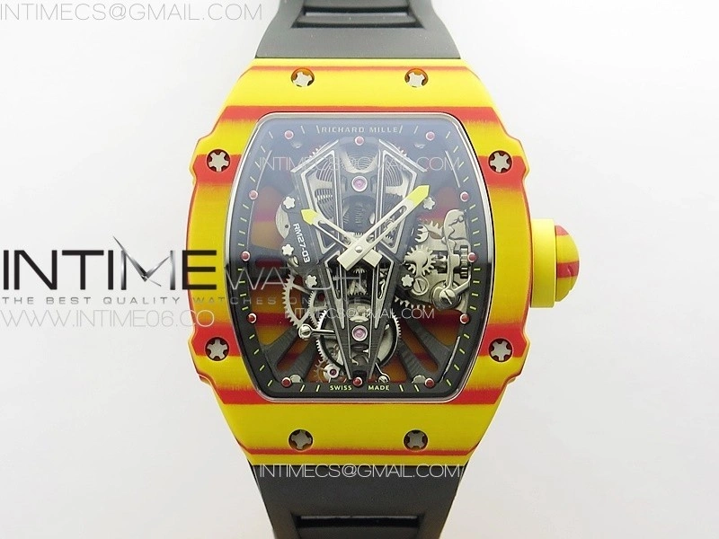 RM027-03 Real Tourbillon RMF Best Edition Orange Red Carbon Skeleton Dial on Black Rubber Strap