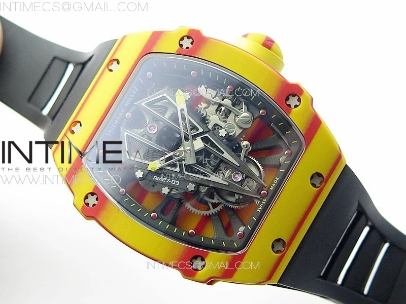 RM027-03 Real Tourbillon RMF Best Edition Orange Red Carbon Skeleton Dial on Black Rubber Strap