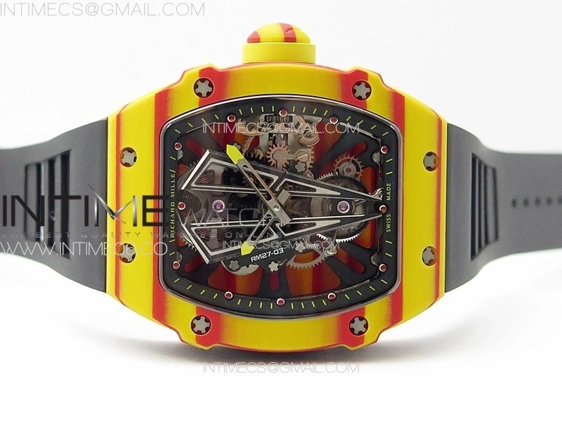 RM027-03 Real Tourbillon RMF Best Edition Orange Red Carbon Skeleton Dial on Black Rubber Strap