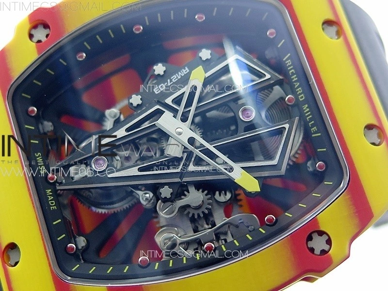RM027-03 Real Tourbillon RMF Best Edition Orange Red Carbon Skeleton Dial on Black Rubber Strap