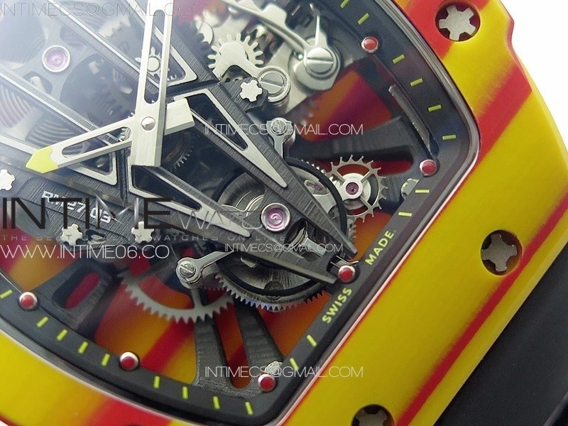 RM027-03 Real Tourbillon RMF Best Edition Orange Red Carbon Skeleton Dial on Black Rubber Strap