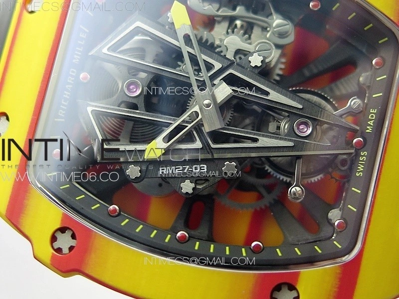 RM027-03 Real Tourbillon RMF Best Edition Orange Red Carbon Skeleton Dial on Black Rubber Strap