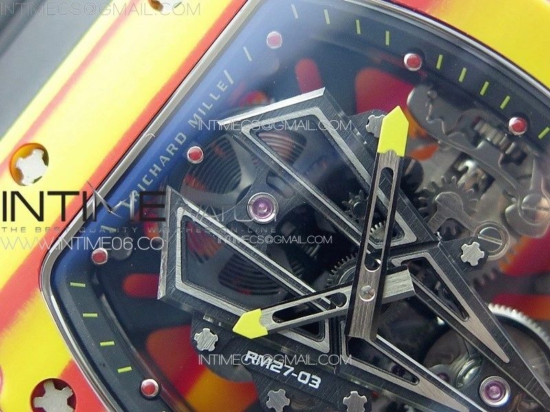RM027-03 Real Tourbillon RMF Best Edition Orange Red Carbon Skeleton Dial on Black Rubber Strap