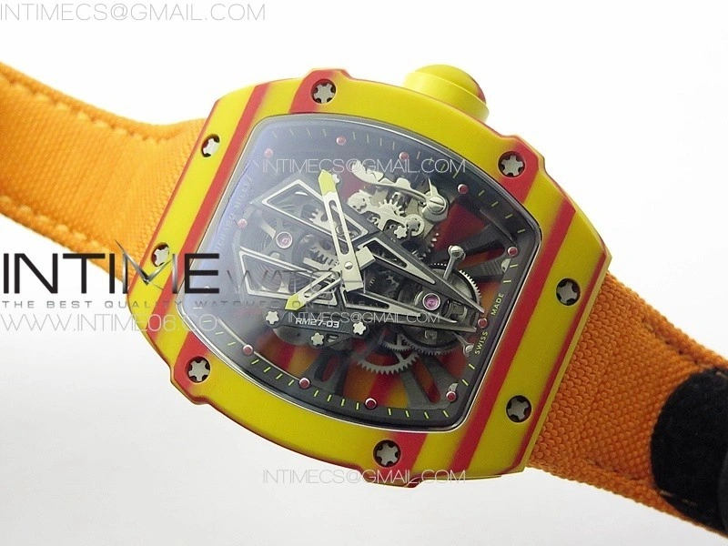 RM027-03 Real Tourbillon RMF Best Edition Orange Red Carbon Skeleton Dial on Orange Nylon Strap
