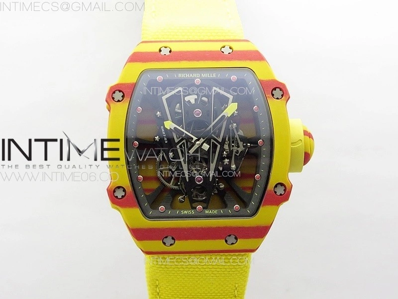 RM027-03 Real Tourbillon YSF Best Edition Yellow Red Carbon Skeleton Dial on Yellow Nylon Strap