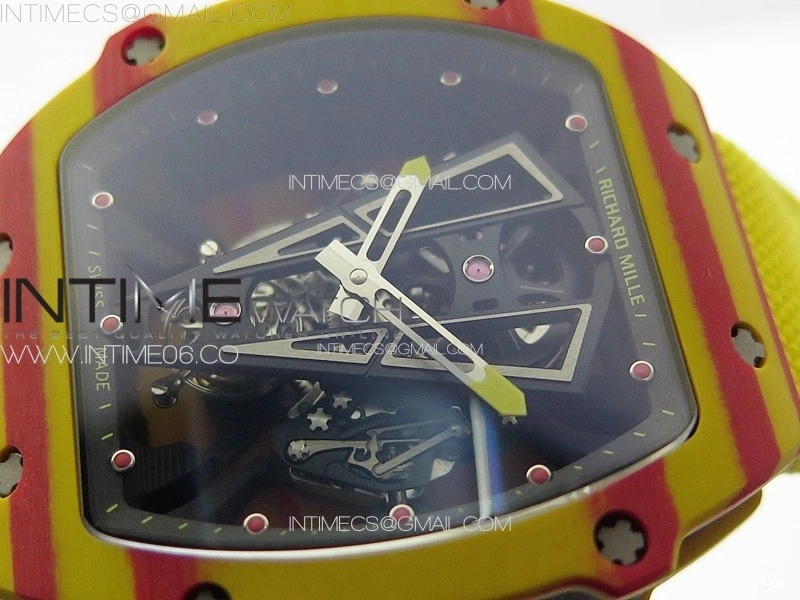 RM027-03 Real Tourbillon YSF Best Edition Yellow Red Carbon Skeleton Dial on Yellow Nylon Strap