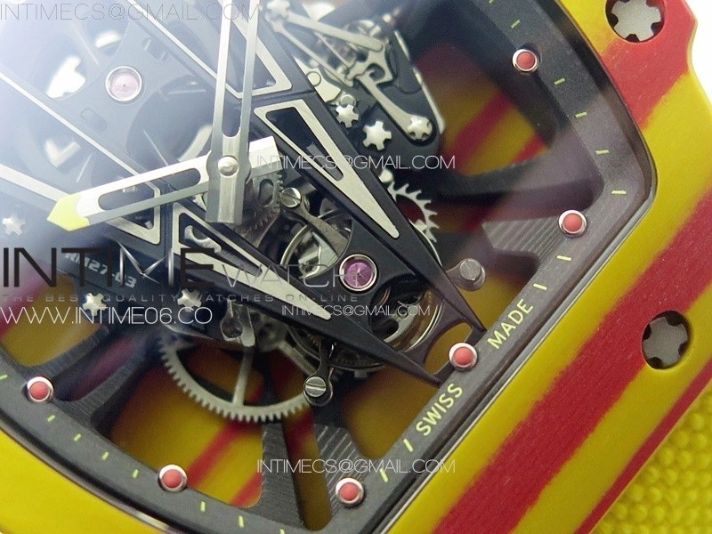 RM027-03 Real Tourbillon YSF Best Edition Yellow Red Carbon Skeleton Dial on Yellow Nylon Strap