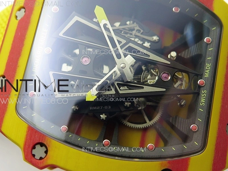 RM027-03 Real Tourbillon YSF Best Edition Yellow Red Carbon Skeleton Dial on Yellow Nylon Strap