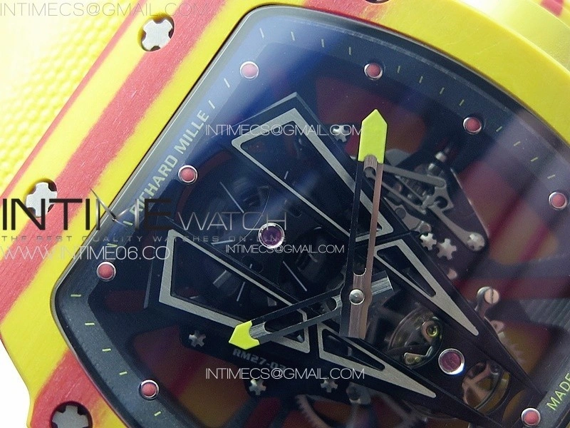 RM027-03 Real Tourbillon YSF Best Edition Yellow Red Carbon Skeleton Dial on Yellow Nylon Strap