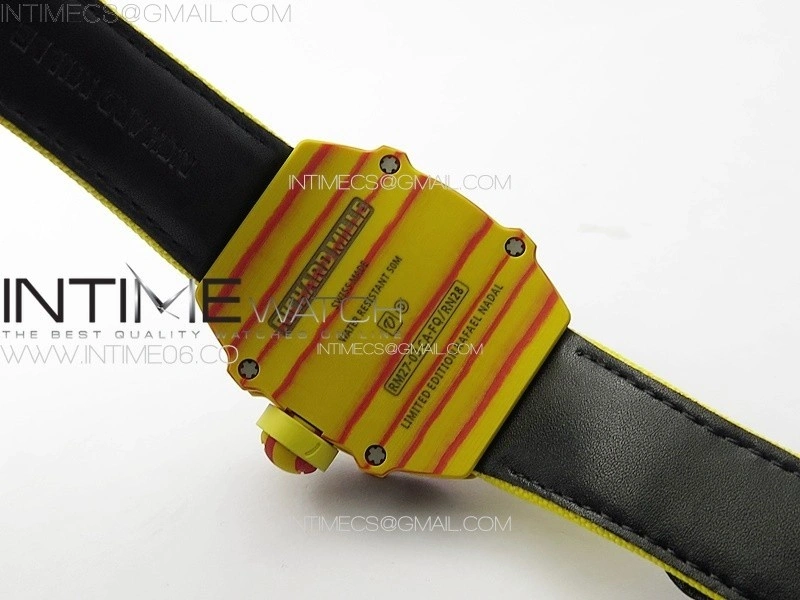RM027-03 Real Tourbillon YSF Best Edition Yellow Red Carbon Skeleton Dial on Yellow Nylon Strap