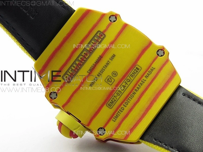 RM027-03 Real Tourbillon YSF Best Edition Yellow Red Carbon Skeleton Dial on Yellow Nylon Strap
