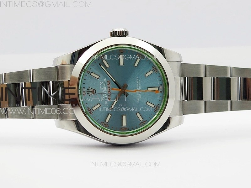 Milgauss 116400 GV Real Green Sapphire SS APSF 1:1 Best Edition Ice Blue Dial on SS Bracelet A2824