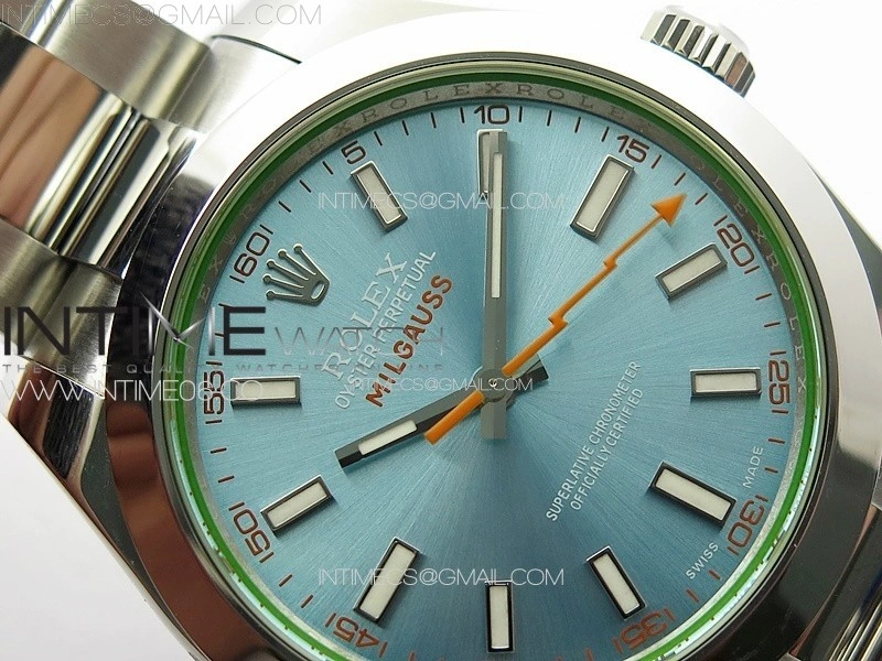 Milgauss 116400 GV Real Green Sapphire SS APSF 1:1 Best Edition Ice Blue Dial on SS Bracelet A2824
