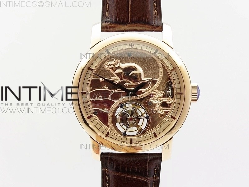 VC Zodiac Tourbillon RG BMF Gold Dial on Brown Leather Strap