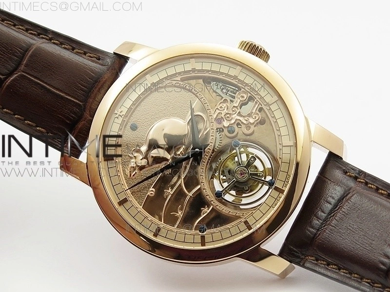 VC Zodiac Tourbillon RG BMF Gold Dial on Brown Leather Strap