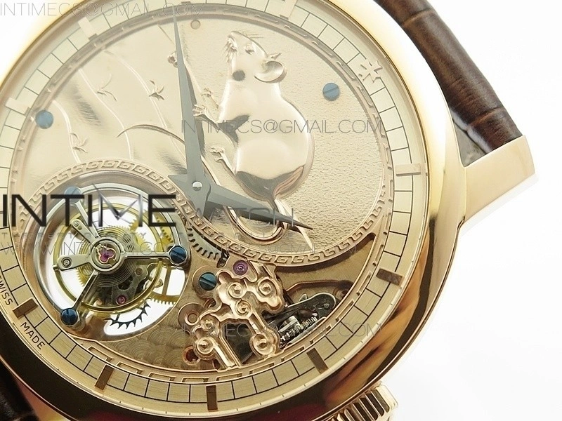 VC Zodiac Tourbillon RG BMF Gold Dial on Brown Leather Strap