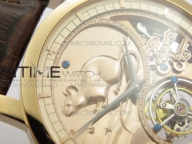 VC Zodiac Tourbillon RG BMF Gold Dial on Brown Leather Strap