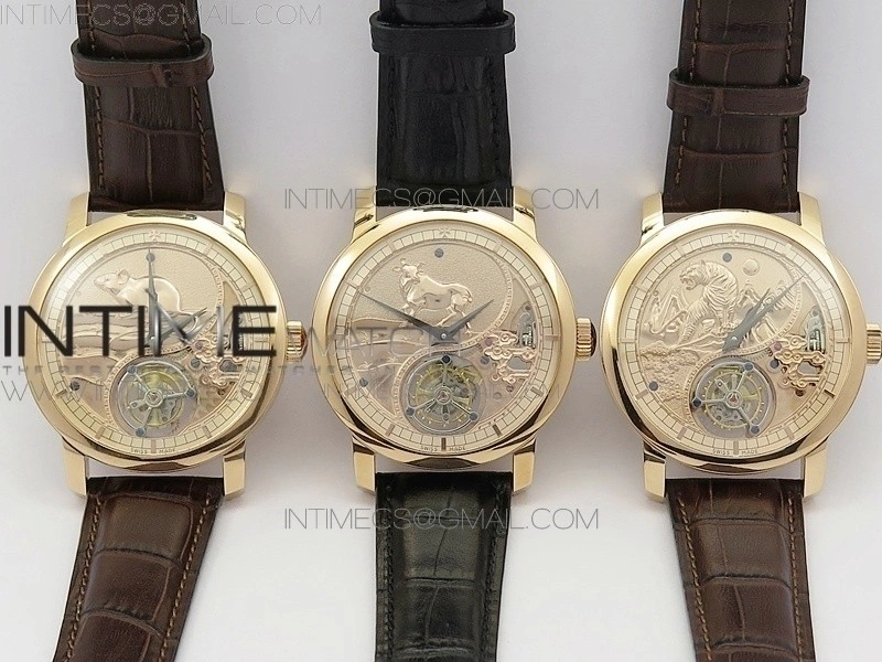 VC Zodiac Tourbillon RG BMF Gold Dial on Brown Leather Strap