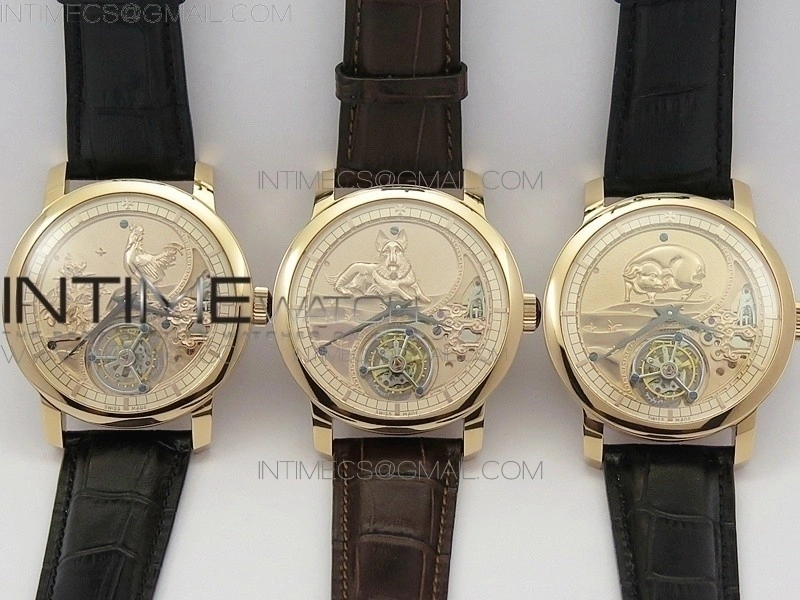 VC Zodiac Tourbillon RG BMF Gold Dial on Brown Leather Strap