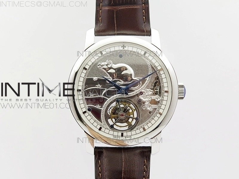 VC Zodiac Tourbillon SS BMF Silver Dial on Brown Leather Strap
