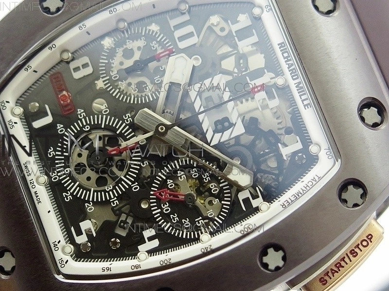RM011 RG Case Chronograph KVF 1:1 Best Edition Black Ceramic Bezel Skeleton Dial on Brown Rubber Strap A7750