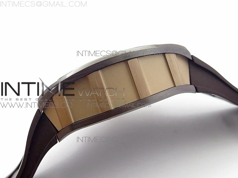 RM011 RG Case Chronograph KVF 1:1 Best Edition Black Ceramic Bezel Skeleton Dial on Brown Rubber Strap A7750