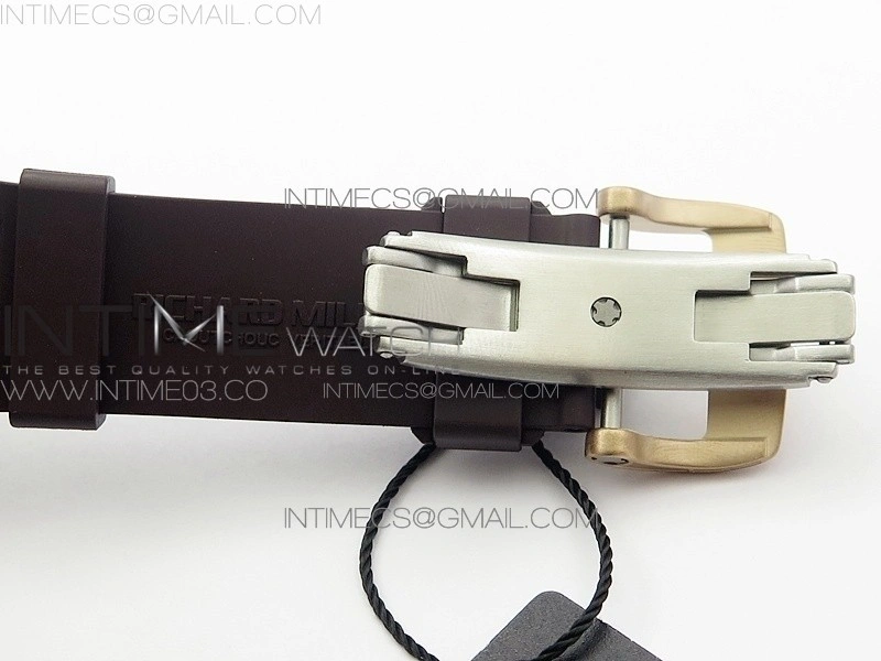 RM011 RG Case Chronograph KVF 1:1 Best Edition Black Ceramic Bezel Skeleton Dial on Brown Rubber Strap A7750