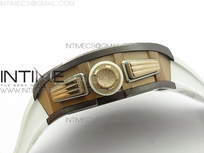 RM011 RG Case Chronograph KVF 1:1 Best Edition Black Ceramic Bezel Skeleton Dial on White Rubber Strap A7750