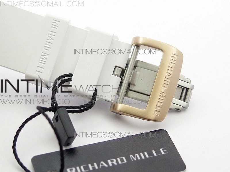 RM011 RG Case Chronograph KVF 1:1 Best Edition Black Ceramic Bezel Skeleton Dial on White Rubber Strap A7750