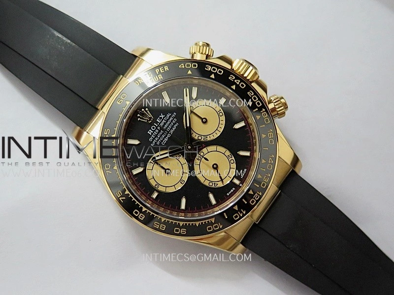 Daytona 126518 904L YG VF 1:1 Best Edition Black Dial YG Subdial On Black Oysterflex Rubber Strap DD4131