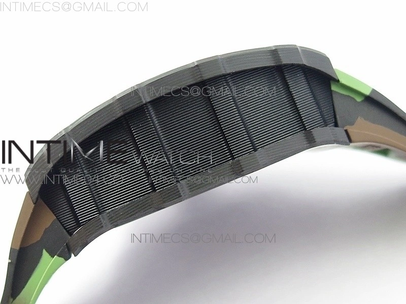 RM011 Carbon Case Chrono KVF 1:1 Best Edition Crystal Skeleton Yellow Dial on Camouflage Rubber Strap A7750