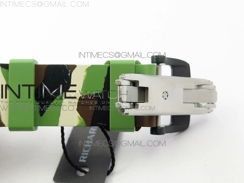 RM011 Carbon Case Chrono KVF 1:1 Best Edition Crystal Skeleton Yellow Dial on Camouflage Rubber Strap A7750
