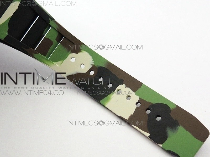 RM011 Carbon Case Chrono KVF 1:1 Best Edition Crystal Skeleton Yellow Dial on Camouflage Rubber Strap A7750