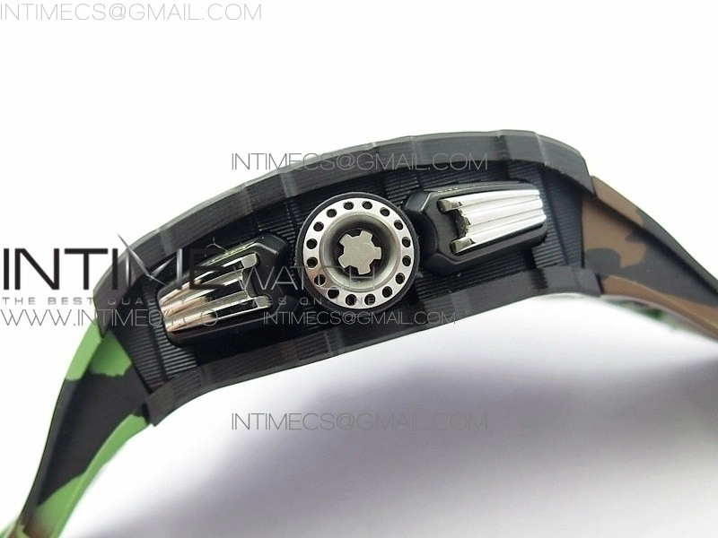 RM011 Carbon Case Chrono KVF 1:1 Best Edition Crystal Skeleton Yellow Dial on Camouflage Rubber Strap A7750