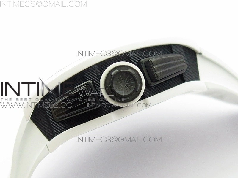 RM011 Carbon Case Chronograph KVF 1:1 Best Edition White Ceramic Bezel Skeleton Dial on White Rubber Strap A7750