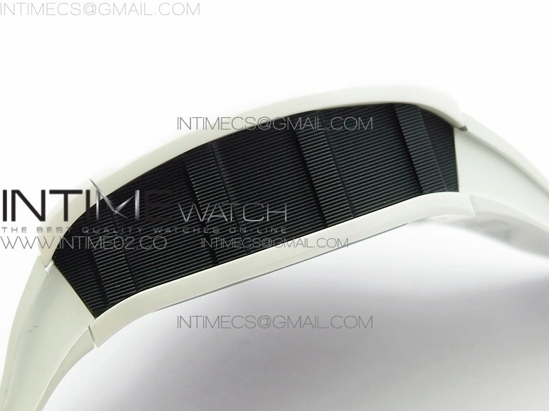 RM011 Carbon Case Chronograph KVF 1:1 Best Edition White Ceramic Bezel Skeleton Dial on White Rubber Strap A7750