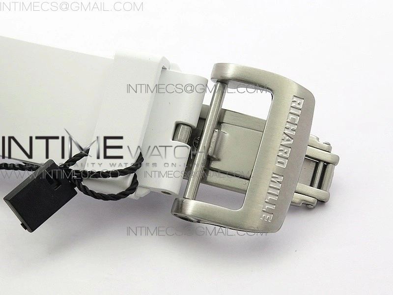 RM011 Carbon Case Chronograph KVF 1:1 Best Edition White Ceramic Bezel Skeleton Dial on White Rubber Strap A7750