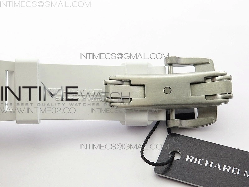 RM011 Carbon Case Chronograph KVF 1:1 Best Edition White Ceramic Bezel Skeleton Dial on White Rubber Strap A7750