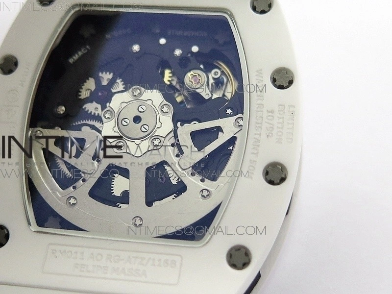 RM011 Carbon Case Chronograph KVF 1:1 Best Edition White Ceramic Bezel Skeleton Dial on White Rubber Strap A7750