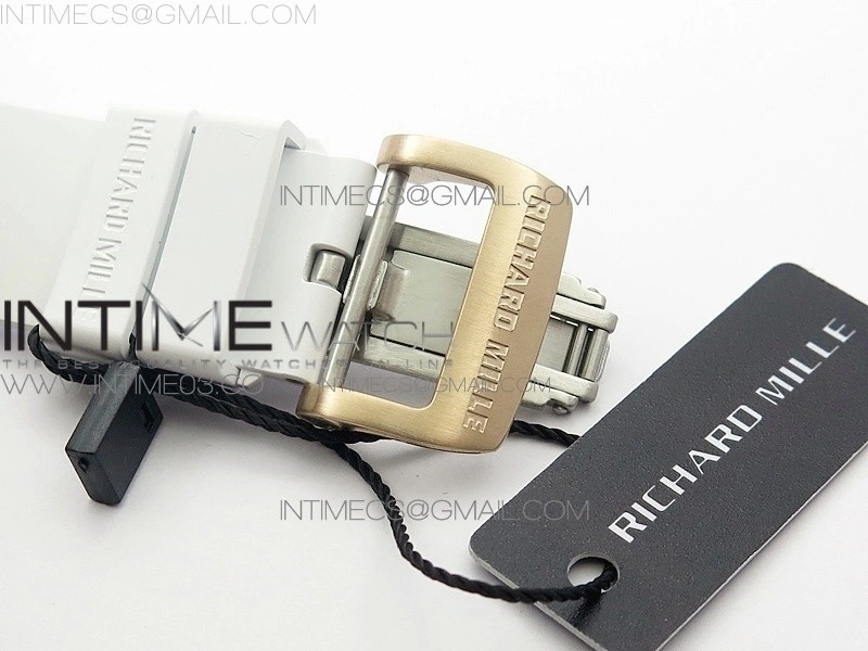 RM011 RG Case Chronograph KVF 1:1 Best Edition White Ceramic Bezel Skeleton Dial on White Rubber Strap A7750