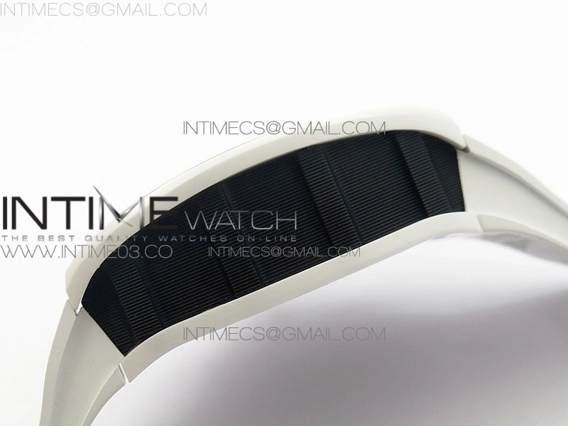 RM011 Carbon Case Chronograph KVF 1:1 Best Edition White Ceramic Bezel Skeleton Dial on White Rubber Strap A7750