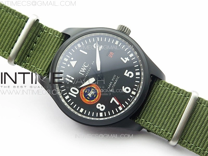Pilot Mark XVIII TOPGUN SFTI Ceramic M+ 1:1 Best Edition Black Dial on Green Nylon Strap A2892