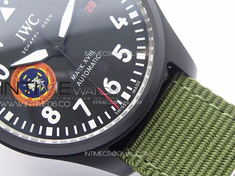 Pilot Mark XVIII TOPGUN SFTI Ceramic M+ 1:1 Best Edition Black Dial on Green Nylon Strap A2892